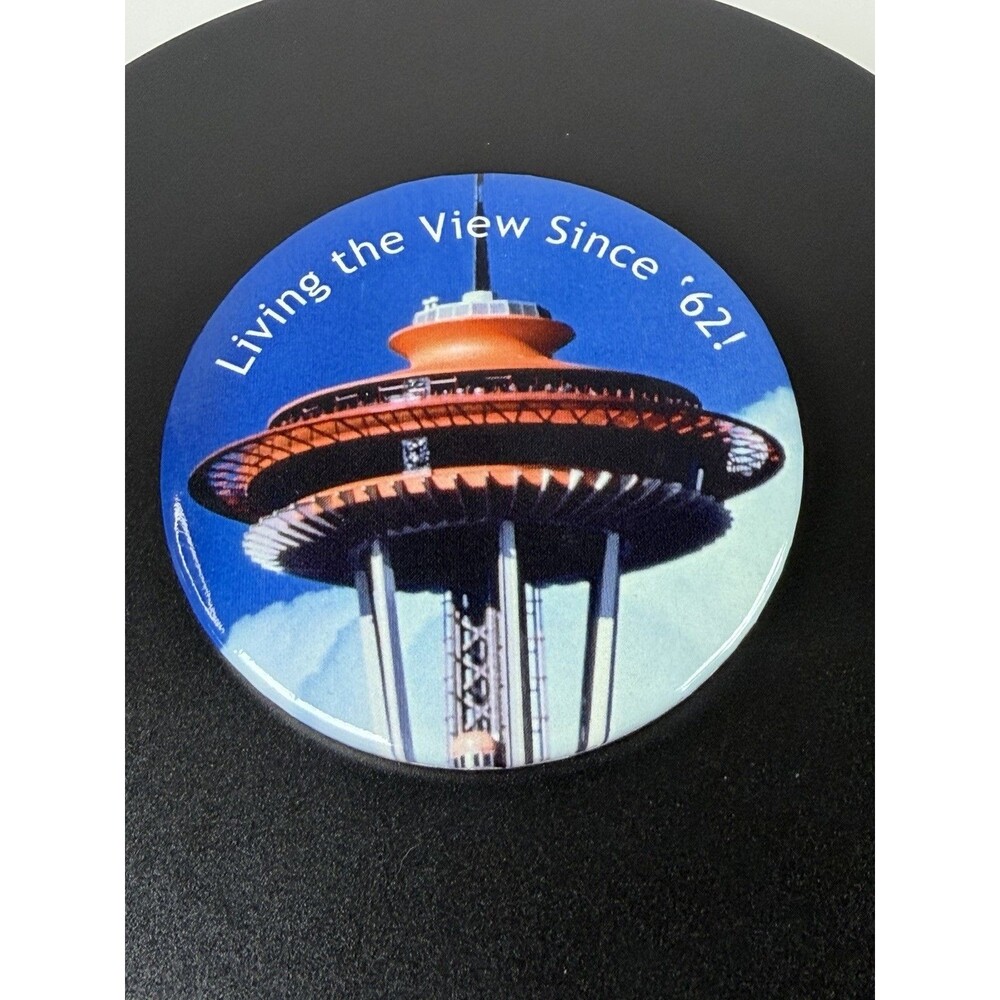 Seattle Space Needle Souvenir Button Pin Living The View Since 62 Vintage Style